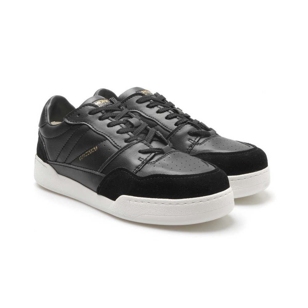 MONOWAY – Black leather sneakers | Gold logo‎ low-top trainers *